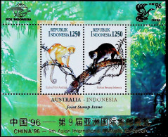 1996-Indonesia (MNH=**) Foglietto 2 Valori Scimmie - Indonesië