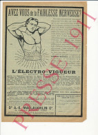 Publicité 1911 Maclaughlin Electro-vigueur (Ceinture) Thème Appareil électrique Médical - Advertising