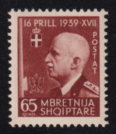 1942-Albania Occupazione Italiana (MNH=**) 65q.bruno Rosso - Albanië