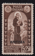 1931-Eritrea (MNH=**) Alto Valore L.5+2,5 Ben Centrato - Eritrea