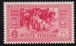 1932-Italia (MNH=**) 75c.rosa Garibaldi - Ungebraucht