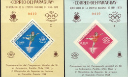 1968-Paraguay (MNH=**) Foglietto Non Dentellato 36g.+ Dentellato 36g."Olimpiade  - Paraguay