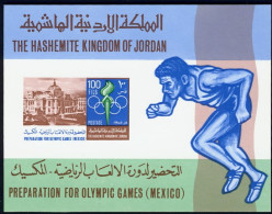 1967-Giordania (MNH=**) Foglietto 100fi. "preparativi Per I Giochi Olimpici Del  - Jordanien