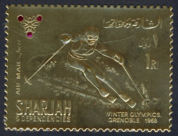 1968-Sharjah (MNH=**) Francobollo Lamina D'oro Posta Aerea Da 1r. "giochi Olimpi - Schardscha