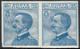 1908-Italia (MNH=**) 25c.Michetti Coppia Non Dentellata Catalogo Sassone Euro 27 - Neufs