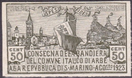 1923-San Marino (MNH=**) 50c.prova Non Dentellata Su Carta Patinata,catalogo Sas - Neufs