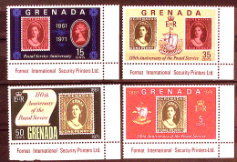 1971-Grenada (MNH=**) S.4v."anniversario Del Servizio Postale,francobollo Su Fra - Grenade (...-1974)