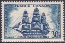 1955-Francia (MNH=**) S.1v."Fregata La Capricieuse,centenario Dell'amicizia Fran - Ungebraucht