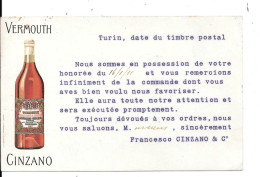 VERMOUTH CINZANO -  Cate De Remerciment De Francesco CINZANO & Ce  (Italie) - Werbepostkarten