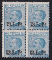 1923-Italia (MNH=**) BLP Quartina Del 25c. Con Soprastampa Litografica Del II° T - Mint/hinged