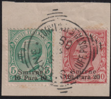 1909-Smirne (F=on Piece) 10pa.su 5c.+ 20pa.su 10c. Annullo Completo - Bureaux D'Europe & D'Asie