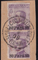 1908-Levante (F=on Piece) Coppia 80pa. Su 50c. Con Annullo Completo - Uffici D'Europa E D'Asia