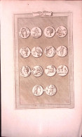 1790circa-Medailles Antiques Tab.I Incisione Su Rame Di Caietanus Dim.40x20cm. - Stiche & Gravuren