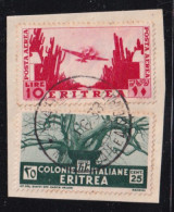 1933-Eritrea (F=on Piece) 25c. + Posta Aerea L.10 Annullo Completo - Erythrée