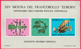 1974-Italia (MNH=**) Foglietto Ricordo Ufficiale 4 Valori "XIV Mostra Del Franco - Erinnofilia