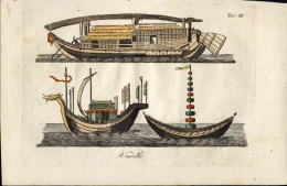 1825-Cina China "Cina Vascelli" Size With Margins . 20x13,5 Cm. Hand Coloured En - Estampes & Gravures