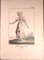 1827ca.-Napoli "Abito Di Una Giovinetta 1808" Tavola Litografica Con Coloritura  - Estampes & Gravures