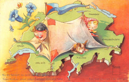 P-24-Mi-Is-2070 : HUMOUR CAMPING  TOILE DE TENTE EN SUISSE. CARTE ILLUSTREE SERIE MINOUVIS - Humor