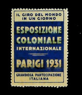 1931-Italia Esposizione Coloniale Di Parigi Erinnofilo Non Gommato - Erinnofilie
