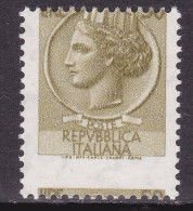 1957-Italia (MNH=**) L.50 Turrita Con Dentellatura Orizzontale Fortemente Sposta - 1946-60: Nieuw/plakker