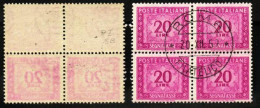 1959-Italia (O=used) Quartina Usata Segnatasse L.20,due Valori Con Forte Decalco - 1946-60: Afgestempeld