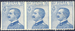 1908-Italia (MNH=**) Striscia Del 25c.Michetti Non Dentellato Verticalmente. L'e - Nuovi