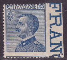 1908-Italia (MNH=**) 25c.Michetti Non Dentellato A Destra E Con Interessante Gri - Ungebraucht