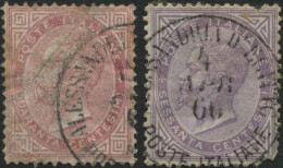 1874-Levante (O=used) 40c.rosa E 60c.lilla Vittorio Emanuele II Con Annullo Di A - Ohne Zuordnung