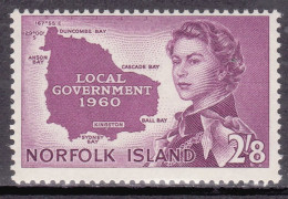 1960-Norfolk (MNH=**) S.1 Valore "Elisabetta II,mappa Dell'isola" - Ile Norfolk