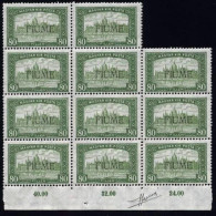 1918-Fiume (MNH=**) 80f.verde Giallo "Veduta"Blocco Di 11 Esemplari Firmato Sora - Fiume