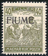 1918-Fiume (MNH=**) 40f.oliva "Mietitori"con Decalco Della Soprastampa Periziato - Fiume
