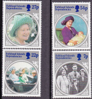 1985-Falkland (MNH=**) Dip. Georgia Del Sud S.4v."The Queen Mother" - Südgeorgien