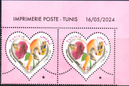 2024-Tunisie- Fête Des Mères -Femme- Enfant- Rose- Papillon- Mains- En Paire 2v Coin Daté   -.MNH****** - Tunisie (1956-...)