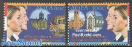 Aruba 2002 Willem-Alexander / Maxima Wedding 2v, Mint NH, History - Religion - Transport - Kings & Queens (Royalty) - .. - Koniklijke Families