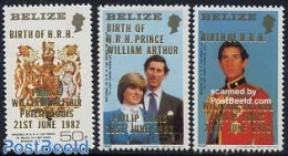 Belize/British Honduras 1982 Royal Baby 3v, Mint NH, History - Charles & Diana - Coat Of Arms - Kings & Queens (Royalty) - Case Reali