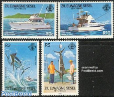Seychelles, Zil Eloigne Sesel 1984 Sport Fishing 4v, Mint NH, Nature - Transport - Fish - Fishing - Ships And Boats - Poissons