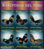 Peru 1999 Butterflies 6v Sheetlet+tab, Mint NH, Nature - Butterflies - Autres & Non Classés