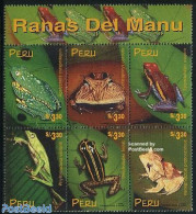 Peru 1998 Manu Park Fauna 6v Sheetlet With Tab, Mint NH, Nature - Animals (others & Mixed) - Frogs & Toads - Reptiles - Other & Unclassified
