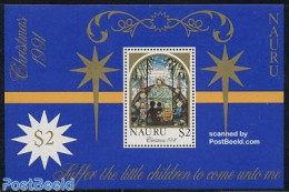 Nauru 1991 Christmas S/s, Mint NH, Religion - Christmas - Art - Stained Glass And Windows - Noël