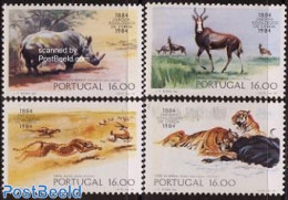 Portugal 1984 Lisbon Zoo 4v, Mint NH, Nature - Animals (others & Mixed) - Cat Family - Rhinoceros - Ungebraucht