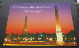 Paris, Au Crépuscule - L'Obélisque, Place De La Concorde, Au Fond, La Tour Eiffel - Abeille-Cartes, Editions LYNA-PARIS - Paris By Night