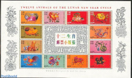 Hong Kong 1999 Newyear 12v M/s, Mint NH, Nature - Various - Cattle - Dogs - Horses - Monkeys - Poultry - Rabbits / Har.. - Ongebruikt