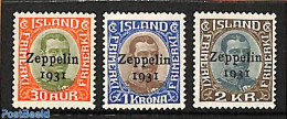 Iceland 1931 Zeppelin 1931 Overprints 3v, Unused (hinged), Transport - Zeppelins - Neufs