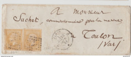 RARETE Enveloppe Avec 2x Jaune Citron Imp Usée 1858 N°13Al TBE Signé - 1853-1860 Napoléon III