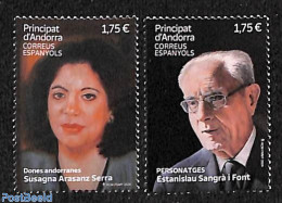 Andorra, Spanish Post 2024 Susagna Arasanz Serra And Estanislau Sangra I Font, Mint NH, History - Politicians - Neufs