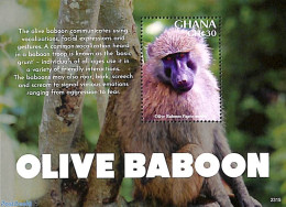 Ghana 2023 Olive Baboon S/s, Mint NH, Nature - Monkeys - Autres & Non Classés