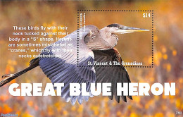 Saint Vincent 2023 Great Blue Heron S/s, Mint NH, Nature - Birds - St.Vincent (1979-...)