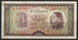 Iran Mohammad Reza Shah 1952 Banknote 20 Rials P-65, XF Circulated - Irán