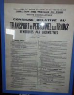 MA 170 - AFFICHE : Houillères Des Bassins Du Nord - Direction Des Travaux Du Fond - TRANSPORT Du Personnel Par Trains.. - Posters