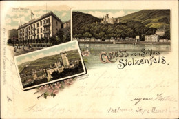 Lithographie Stolzenfels Koblenz, Schloss Stolzenfels, Hotel Bellevue, Lahnstein - Other & Unclassified